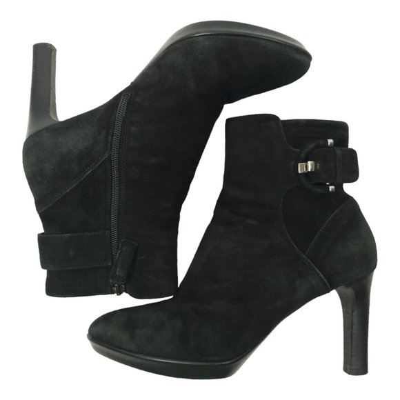 Aquatalia Rachele Side Zip Suede Ankle Boots Womens 8.5 Buckle Detail Stiletto - Picture 3 of 11